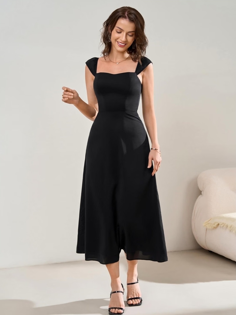 NWT-Parthea Women's Flutter Sleeve Smocked A Line Long Flowy Midi Dress.